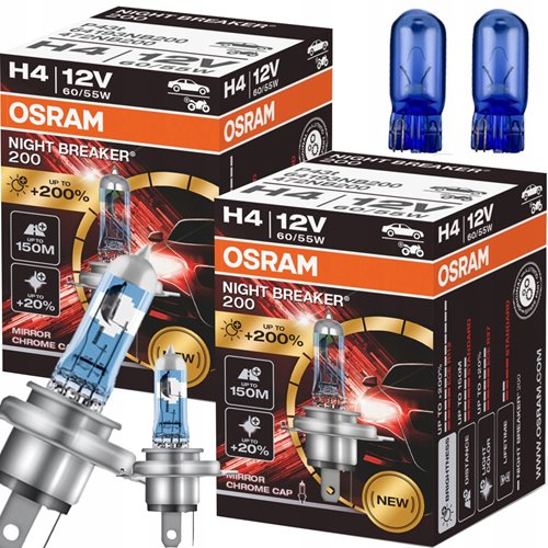 Żarówki h4 osram night breaker + 200% światła +w5w