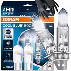 Żarówki H1 Osram Cool Blue Boost 5500K + W5W + Rękawice